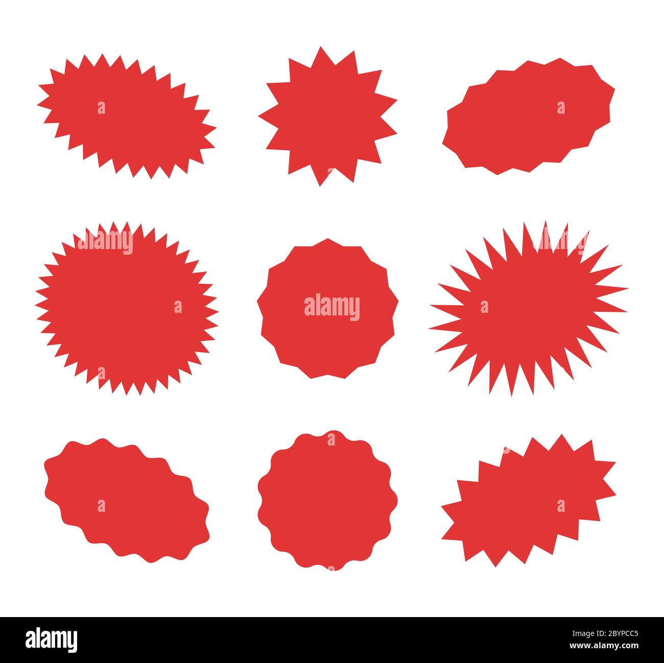 Starburst rote Sprechblasen, platzen Aufkleber Promo-Abzeichen, sunburst Promotion-Tag. Explosion Stern Taste Vektor-Illustration Stock Vektor