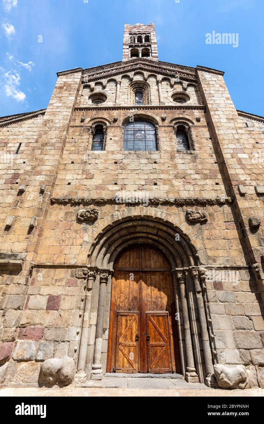 Romanische Fassade der Kathedrale La Seu d'Urgell, Kathedrale Santa Maria d'Urgell, La Seu d'Urgell, Provinz Lleida, Katalonien, Spanien Stockfoto