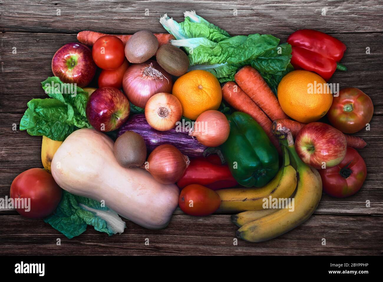 Verschiedene Obst- und Gemüsesorten Stockfoto
