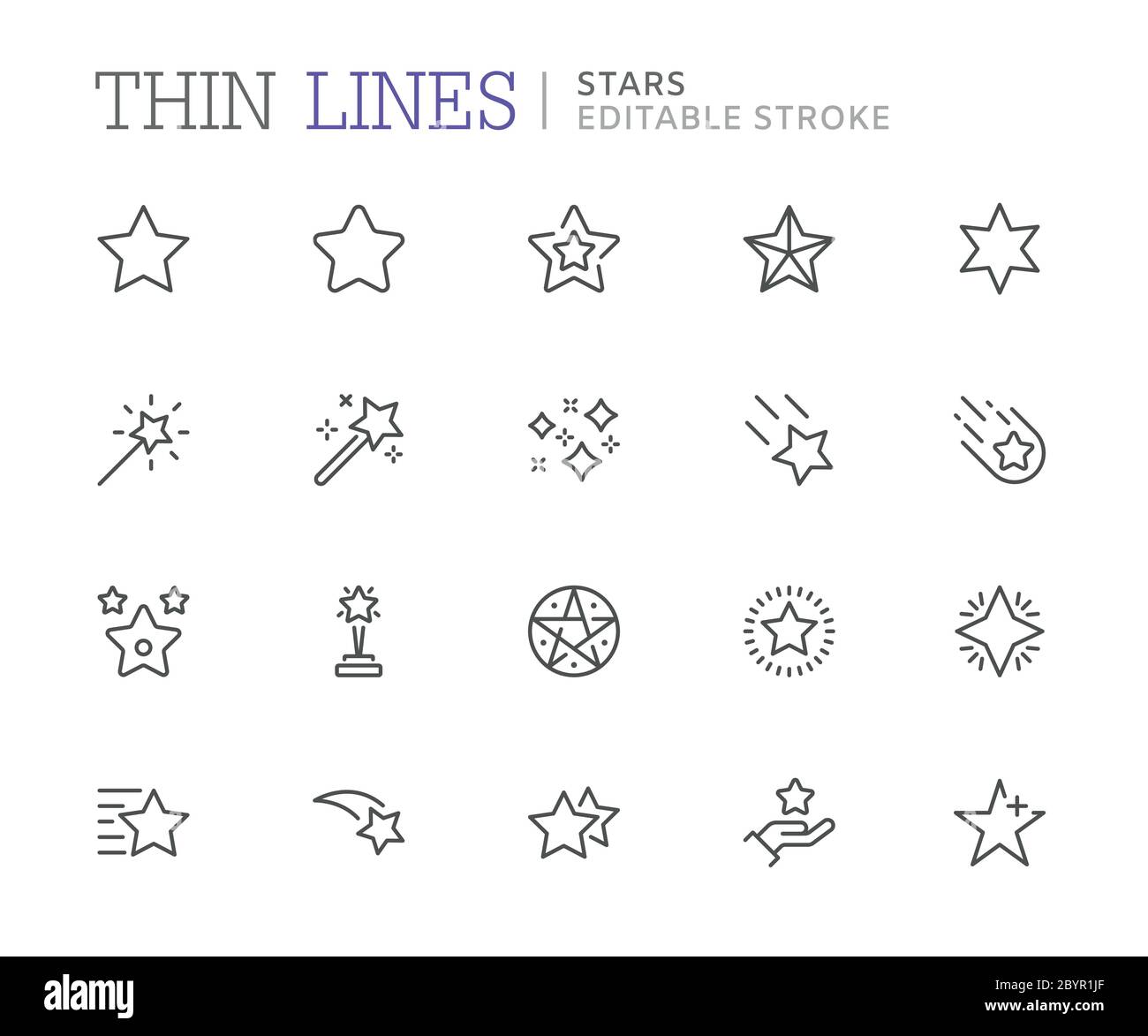 Sammlung von Stars bezogene Linien-Icons. Bearbeitbare Kontur Stock Vektor