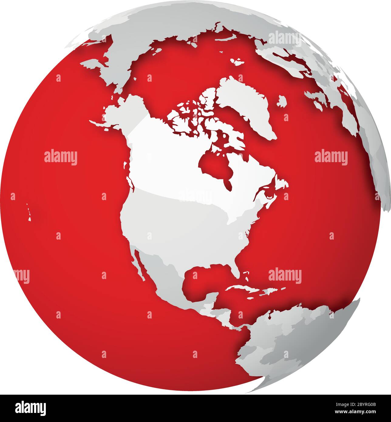 3D Erdkugel mit leerer politischer Karte, die Schatten auf roten Meeren und Ozeanen wirft. Vektorgrafik. Stock Vektor