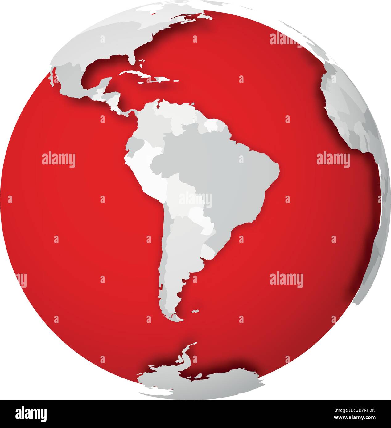 3D Erdkugel mit leerer politischer Karte, die Schatten auf roten Meeren und Ozeanen wirft. Vektorgrafik. Stock Vektor
