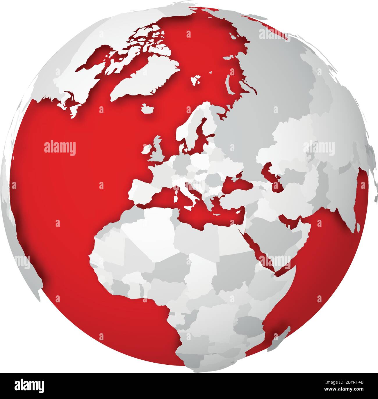 3D Erdkugel mit leerer politischer Karte, die Schatten auf roten Meeren und Ozeanen wirft. Vektorgrafik. Stock Vektor