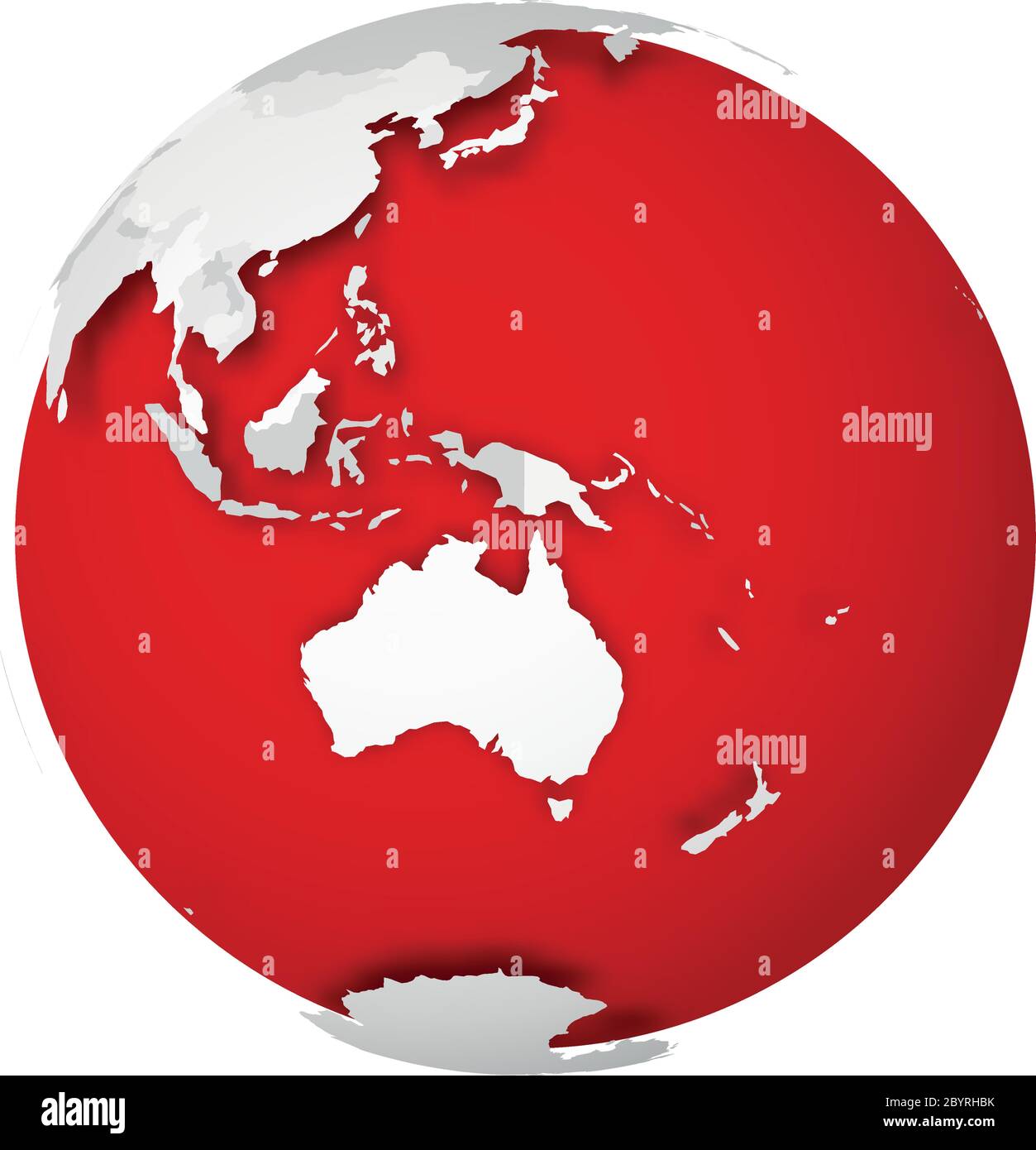 3D Erdkugel mit leerer politischer Karte, die Schatten auf roten Meeren und Ozeanen wirft. Vektorgrafik. Stock Vektor