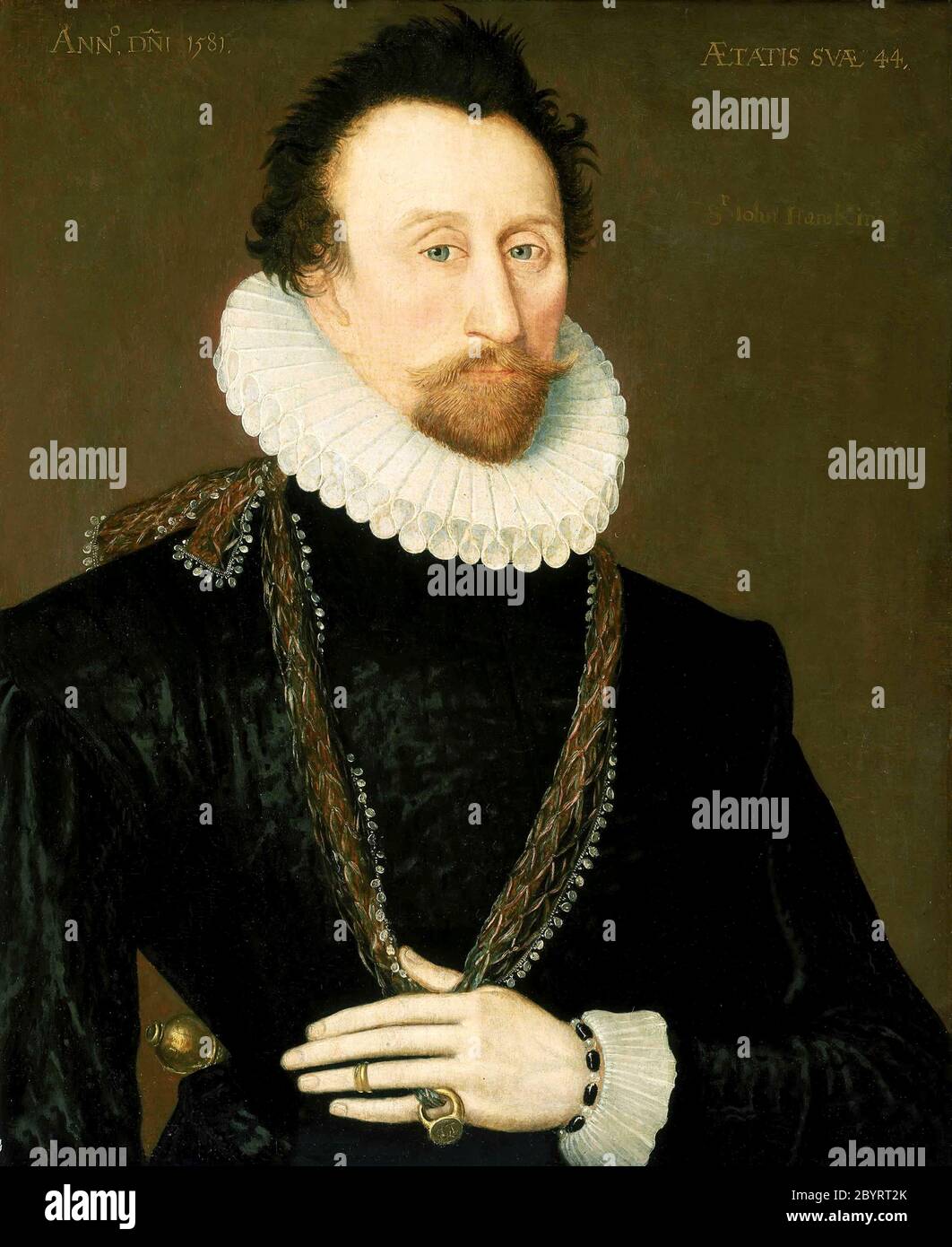 Sir John Hawkins (1532 – 1595) englischer Marinekommandant und -Verwalter, Sklavenhändler, Spion, Kaufmann, Navigator, Schiffsbauer und Privatfahrer. Stockfoto