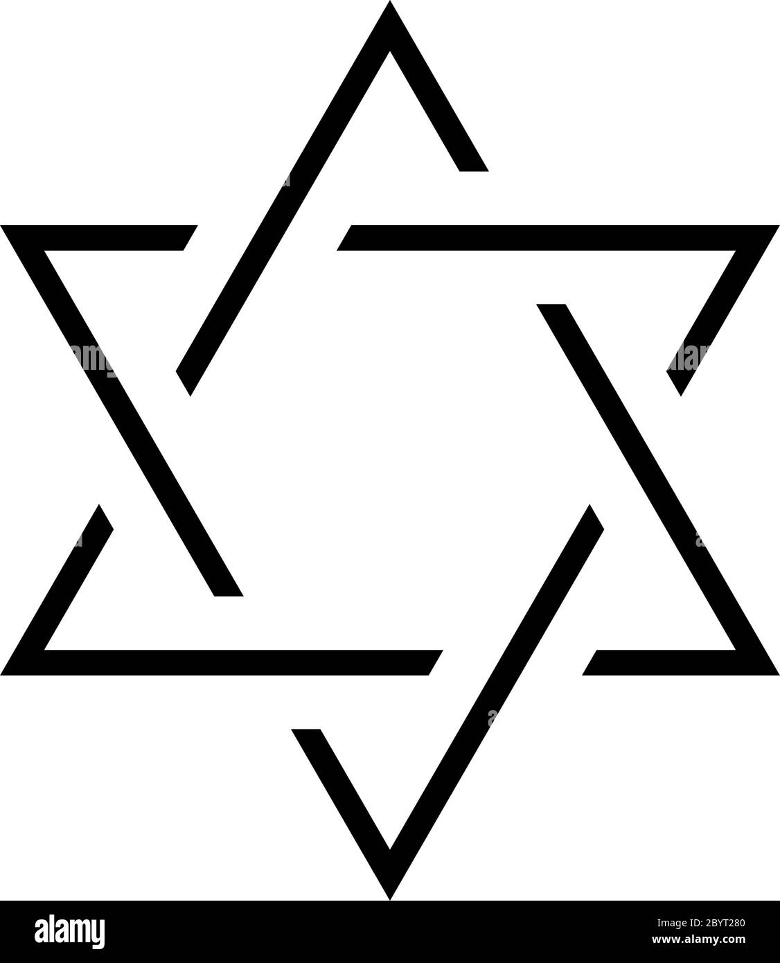 Star of David. Hexagramm. Symbol der jüdischen Identität und des Judentums. Einfache flache dünne schwarze Abbildung. Stock Vektor