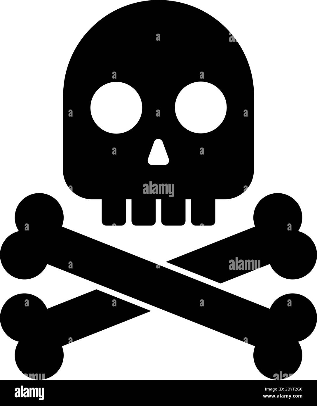 Schwarzer Totenkopf mit gekreuzten Knochen. Symbol für Gefahr, Tod, Gift, Risiko oder Piraten. Einfaches flaches Vektorsymbol. Stock Vektor