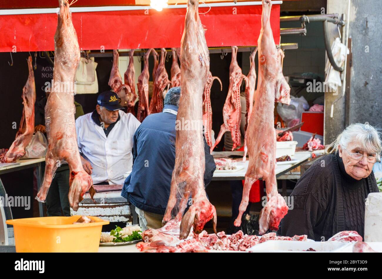 Fleischmarkt in Catania, Sizilien, Italien Stockfoto
