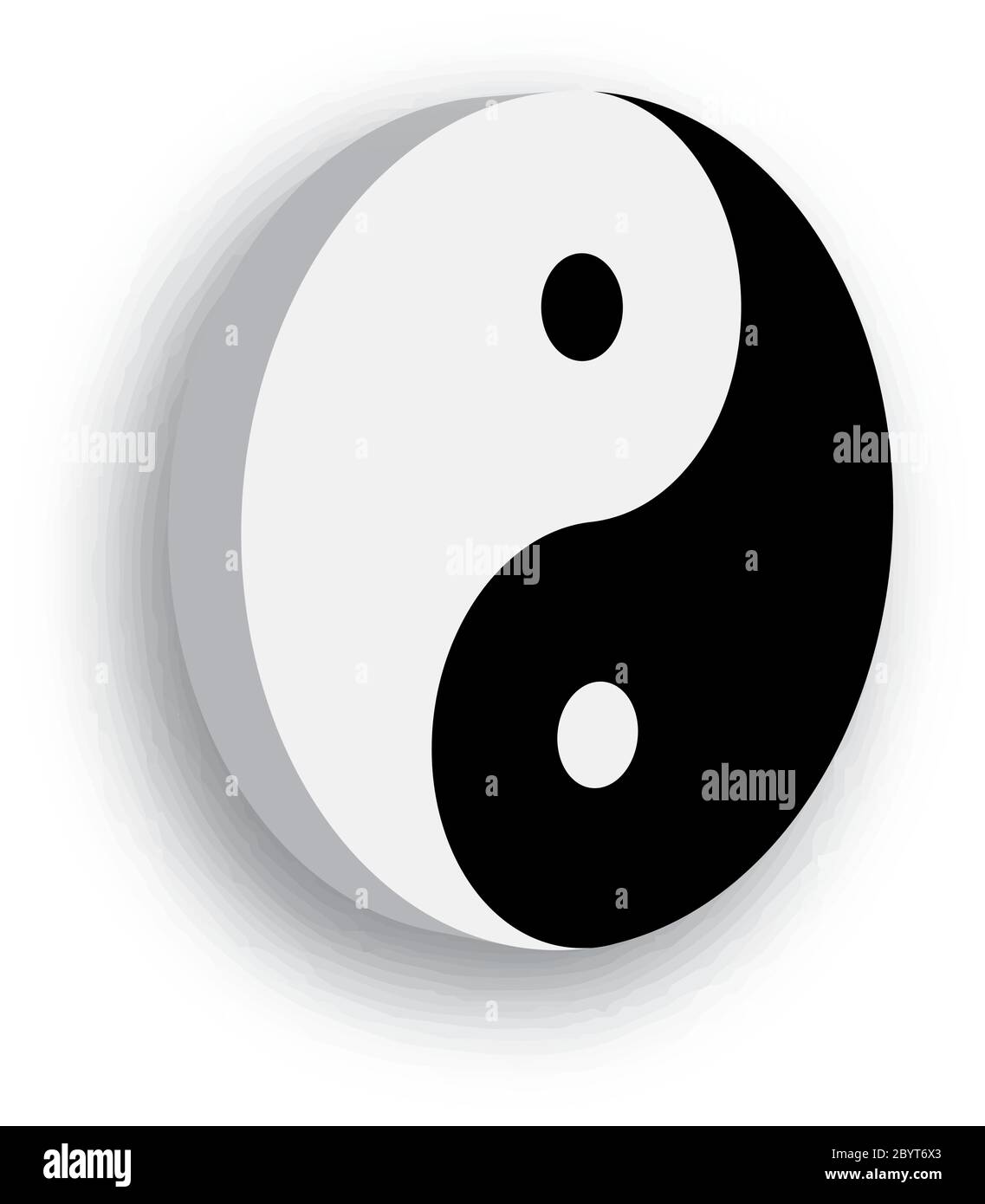 Yin Yang Symbol Symbol Ikone der chinesischen Phylosophie beschreibt, wie entgegengesetzte und gegensätzliche Kräfte können komplementär, miteinander verbunden und voneinander abhängig in der natürlichen Welt. Schwarz-Weiß-Illustration mit Schatten. Stock Vektor
