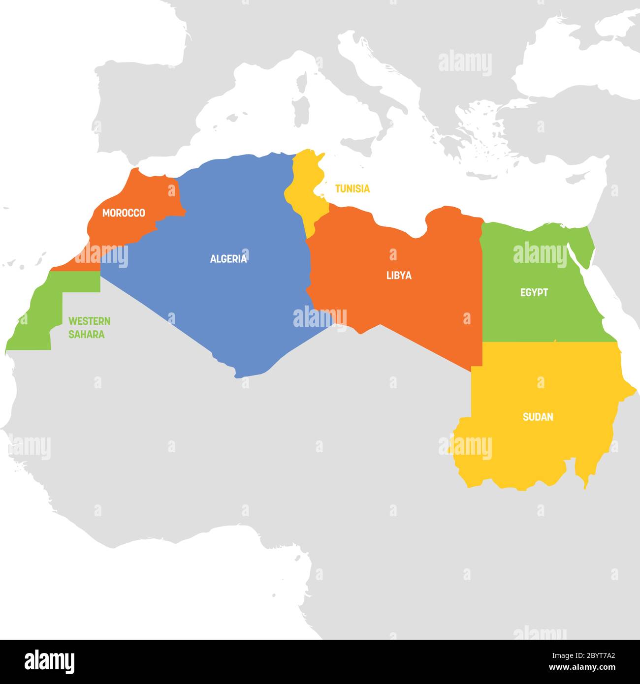 Nordafrika. Karte der Länder in Nordafrika. Vektorgrafik. Stock Vektor