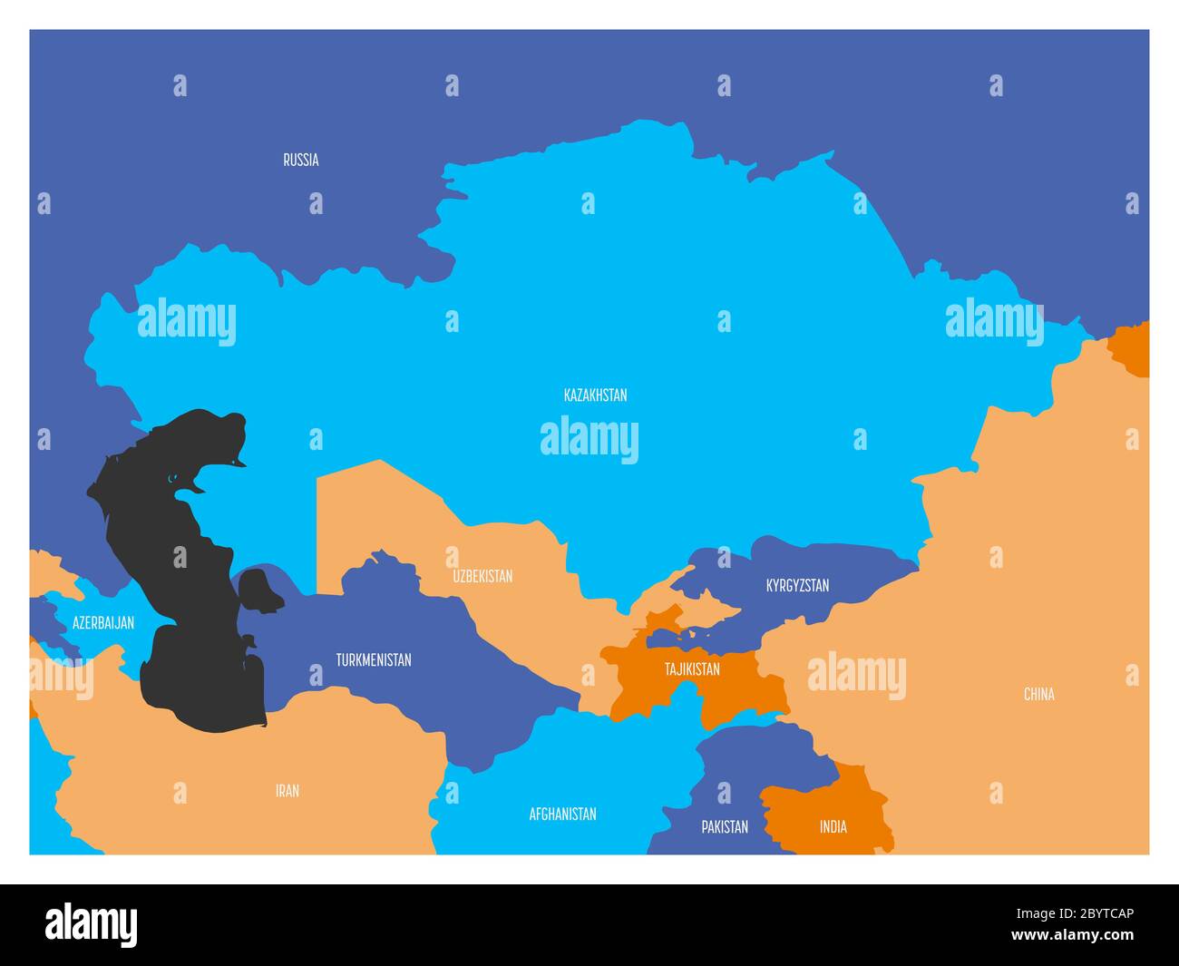 Karte von Zentralasien mit. Flache Karte in vier Farben mit weißen Ländergrenzen und Staatsnamen. Stock Vektor
