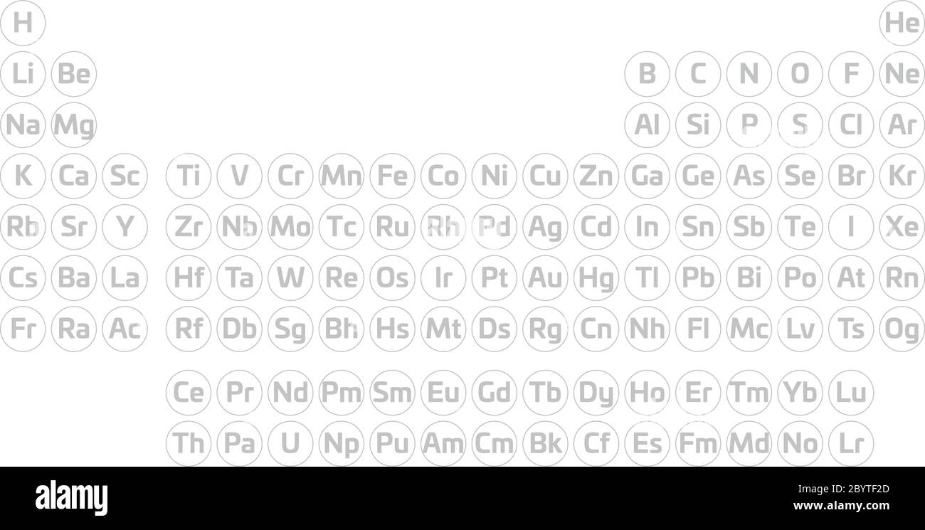 Periodensystem der Elemente. Einfache Tabelle mit Symbolen chemischer Elemente. Schwarze Kontur Vektor Illustration. Stock Vektor