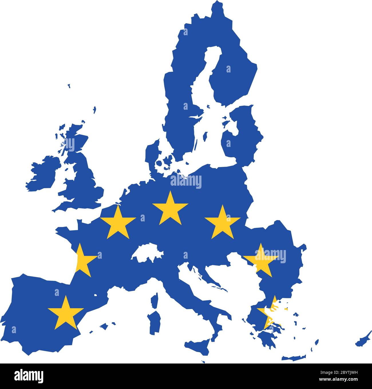 Vektorkarte der Europäischen Union in Kombination mit EU-Flagge. Stock Vektor