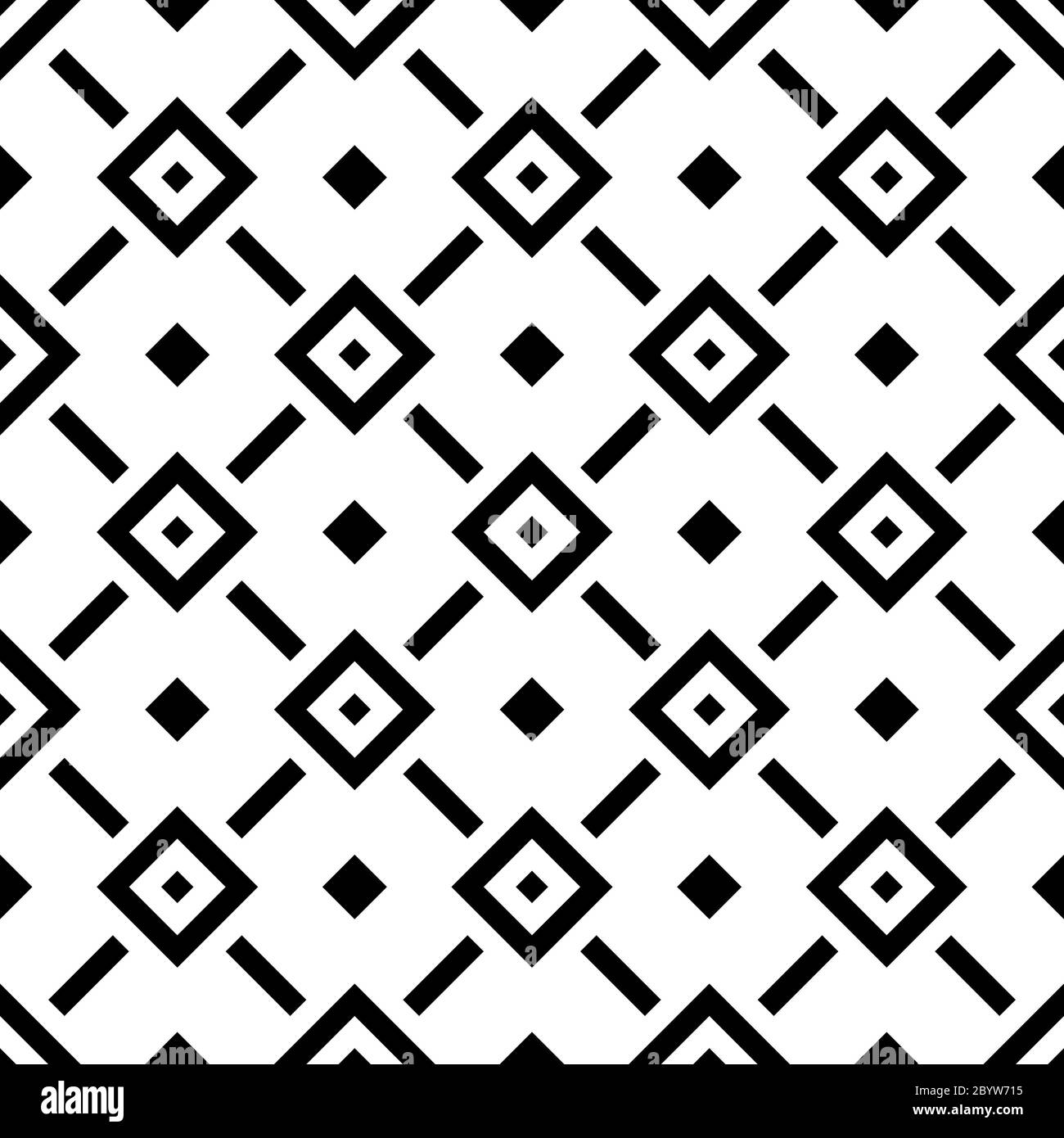 Abstraktes Rhombus-Nahtloses Muster in diagonaler Anordnung. Retro Design Vektor Hintergrund. Schwarze Ornamente auf weißem Hintergrund isoliert. Stock Vektor