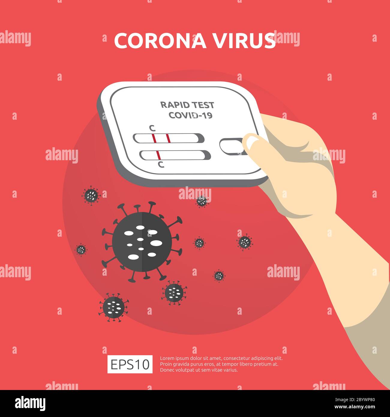 Hand hält ein Schnelltestkit für COVID-19 2019-nCoV. Ausbruch des pandemischen Coronavirus. Warnung Vorsicht Gefahr und Risiko für die öffentliche Gesundheit Krankheitskonzept. Coro Stock Vektor