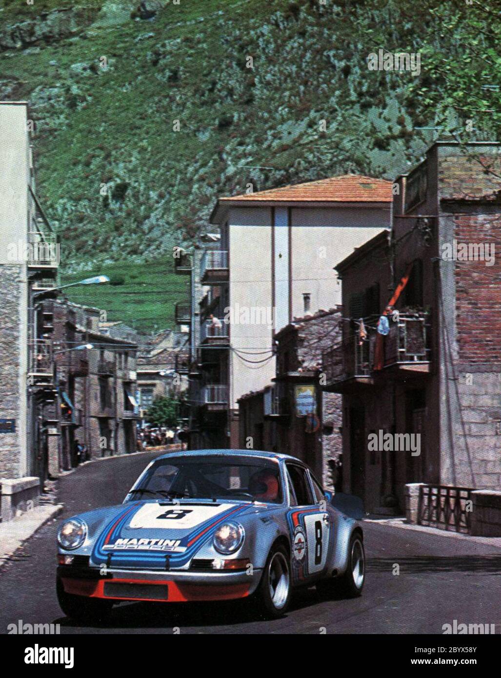 Provinz Palermo (Sizilien, Italien), 'Piccolo Madonie'-Rennstrecke, 13. Mai 1973. Der Porsche 911 Carrera RSR 3.0 (Gruppe 5) des Martini Racing Teams auf der Targa Florio 1973 Stockfoto