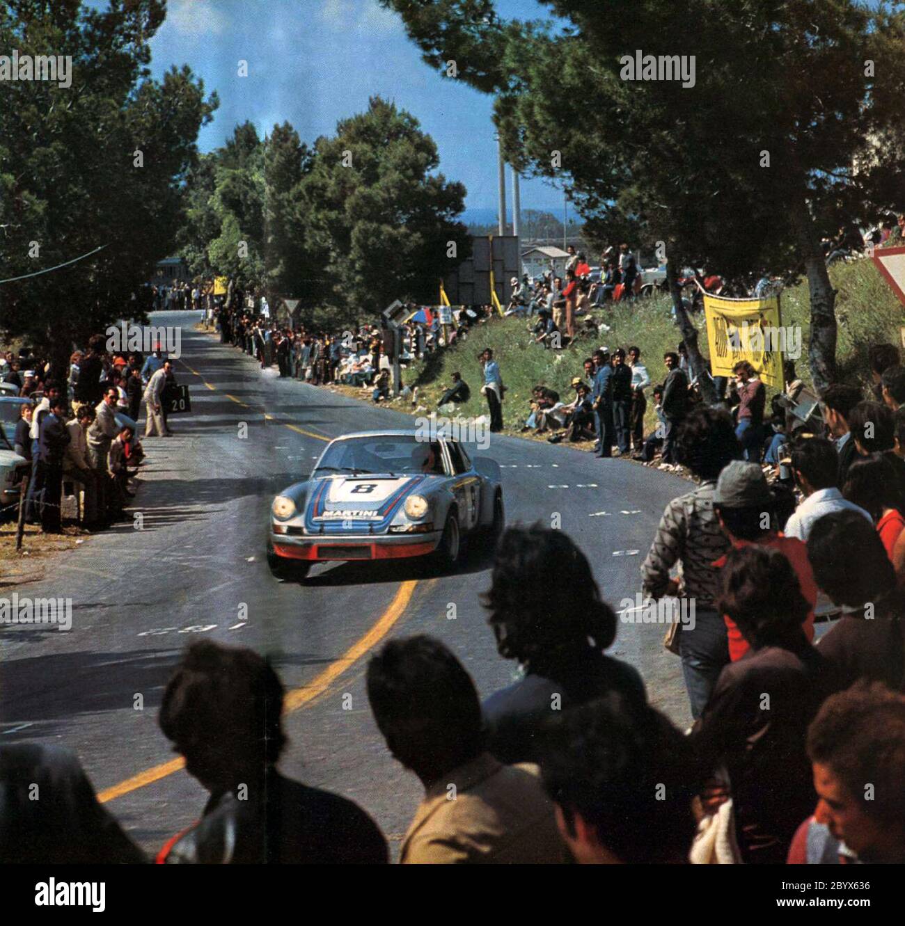 Provinz Palermo (Sizilien, Italien), 'Piccolo Madonie'-Rennstrecke, 13. Mai 1973. Der Porsche 911 Carrera RSR 3.0 (Gruppe 5) des Martini Racing Teams auf der Targa Florio 1973. Stockfoto