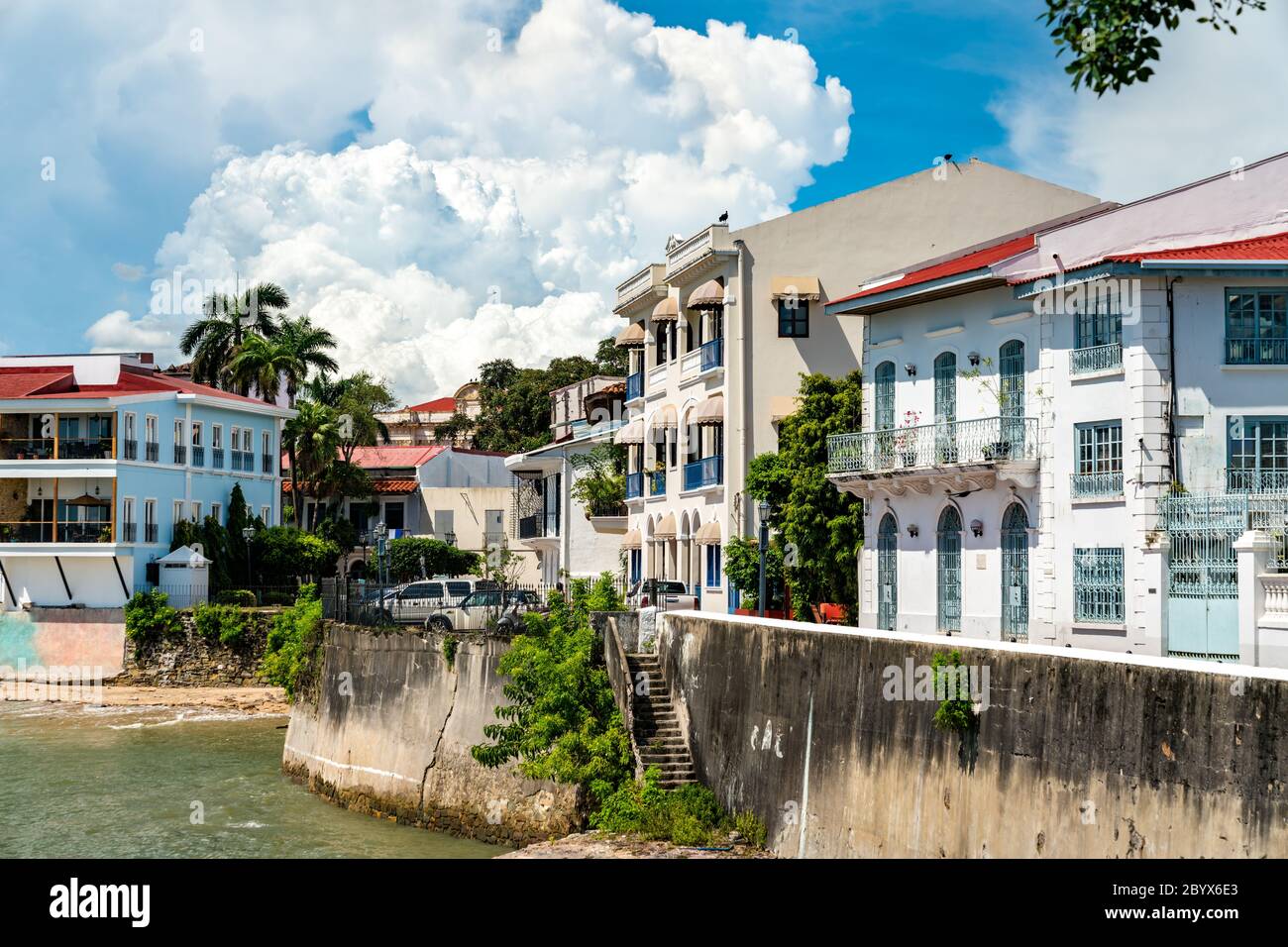 Spanische Kolonialhäuser in Casco Viejo, Panama City Stockfoto