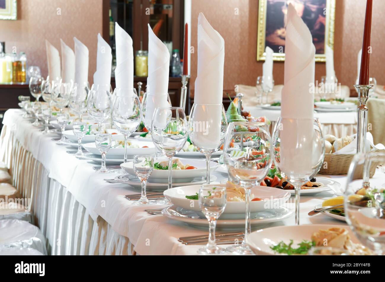 Catering-Tischset für Nahaufnahme Stockfoto