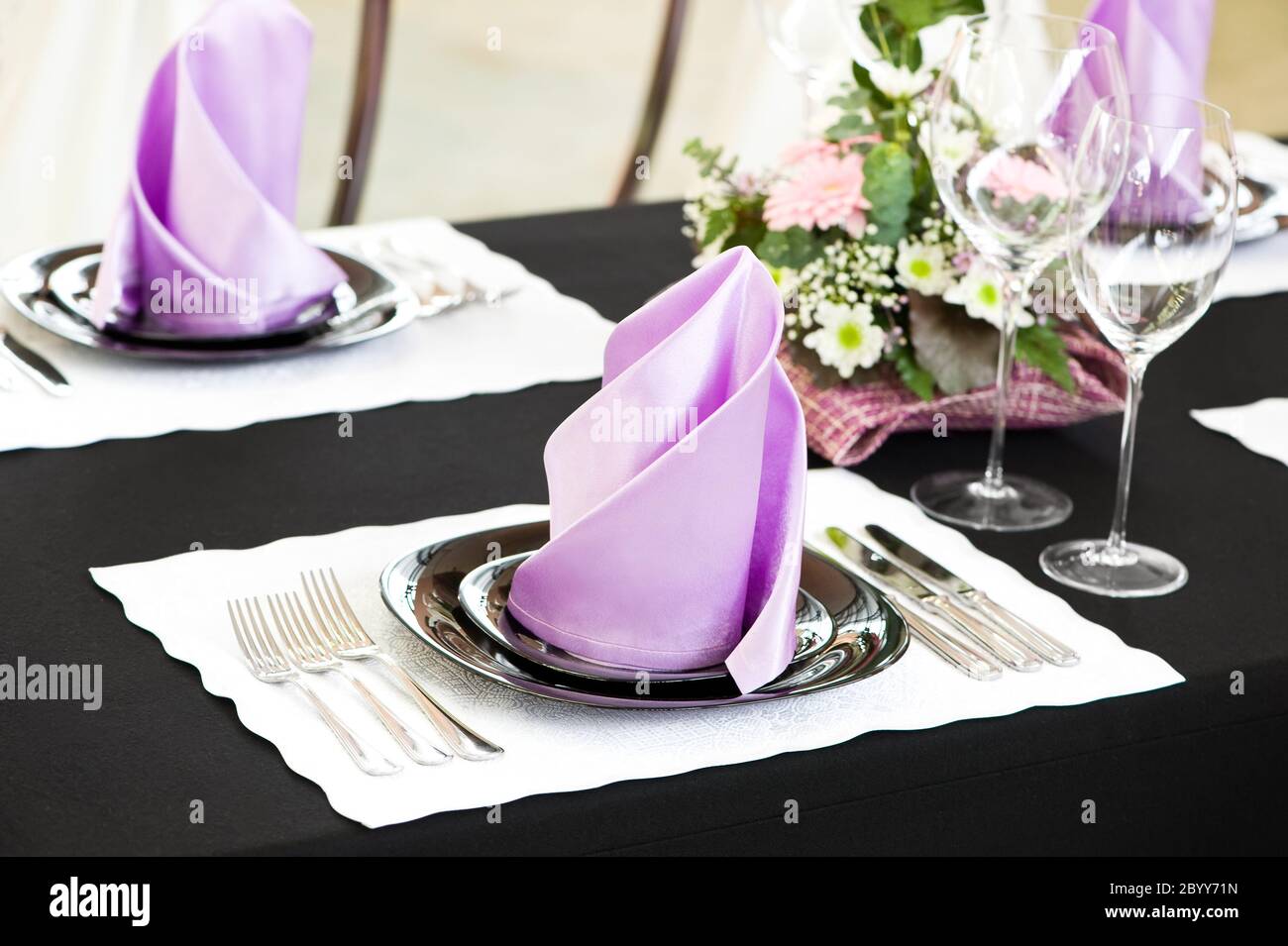 Catering-Tischset für Nahaufnahme Stockfoto