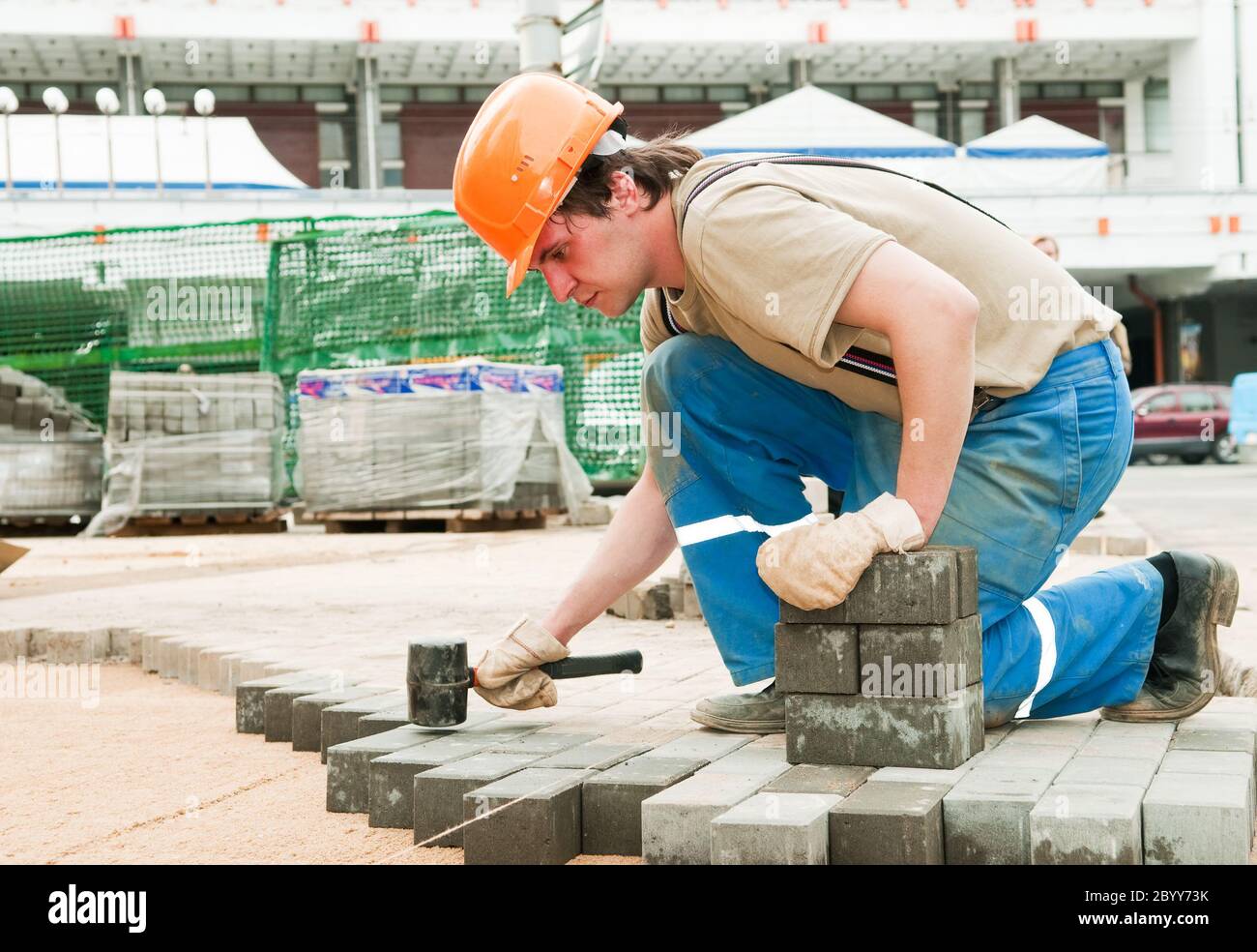 Gehweg Pflaster Bauarbeiten Stockfoto