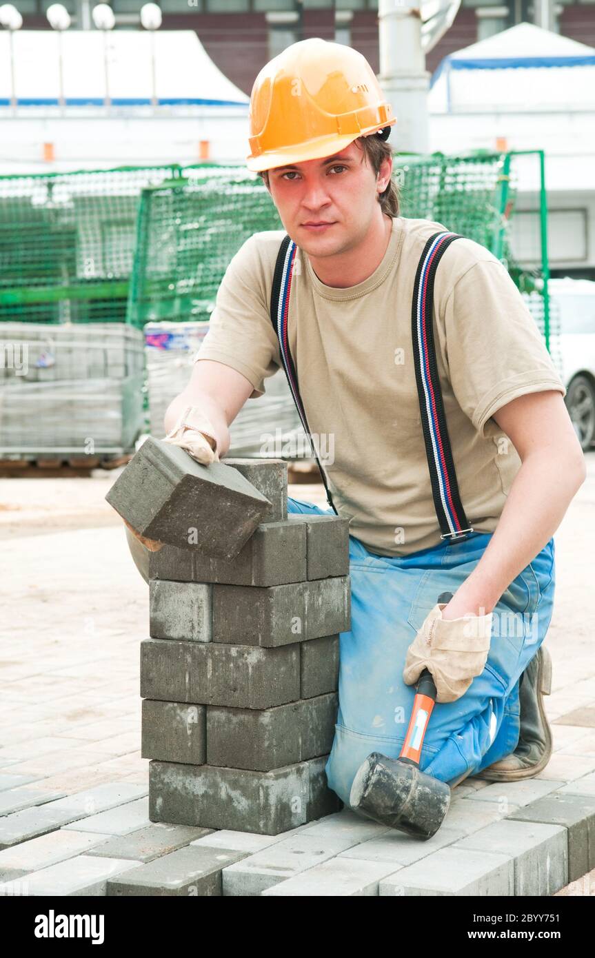 Gehweg Pflaster Bauarbeiten Stockfoto