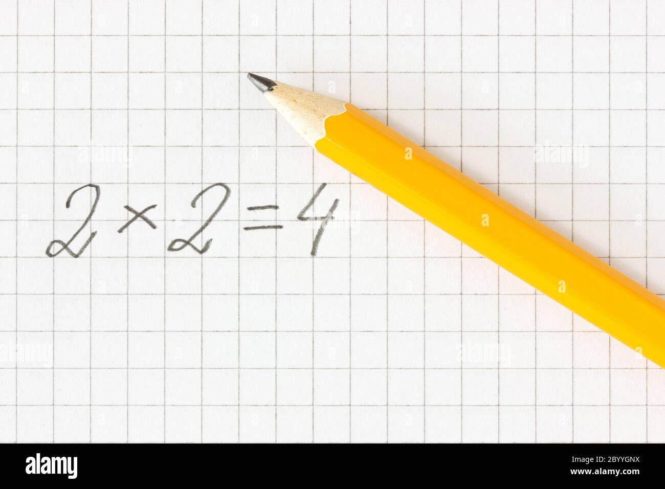 Mathematische Formel und Bleistift auf quadratischen Papier Stockfoto