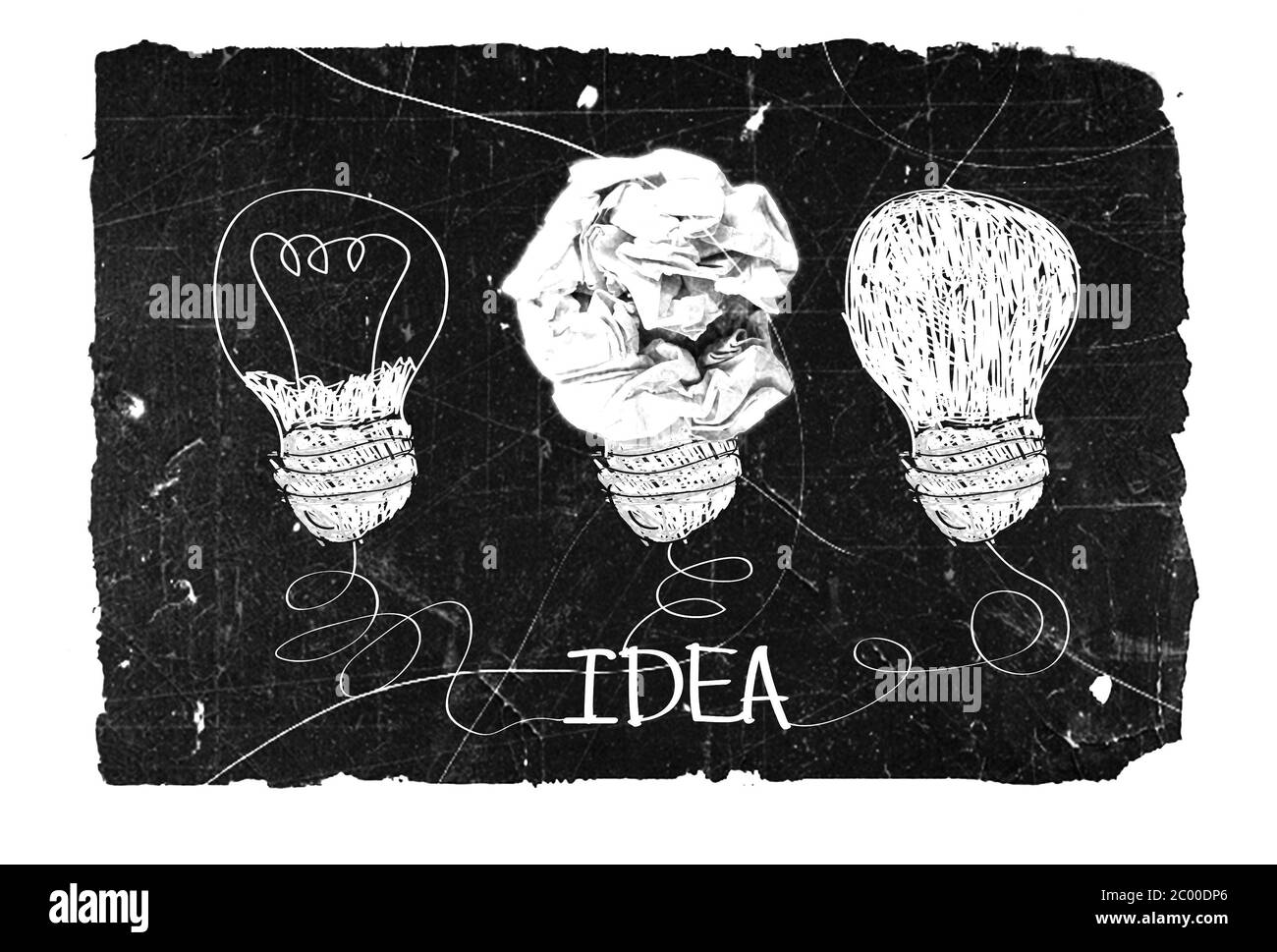 Konzept, zerknittertes Papier Glühbirne Metapher für gute Idee Stockfoto