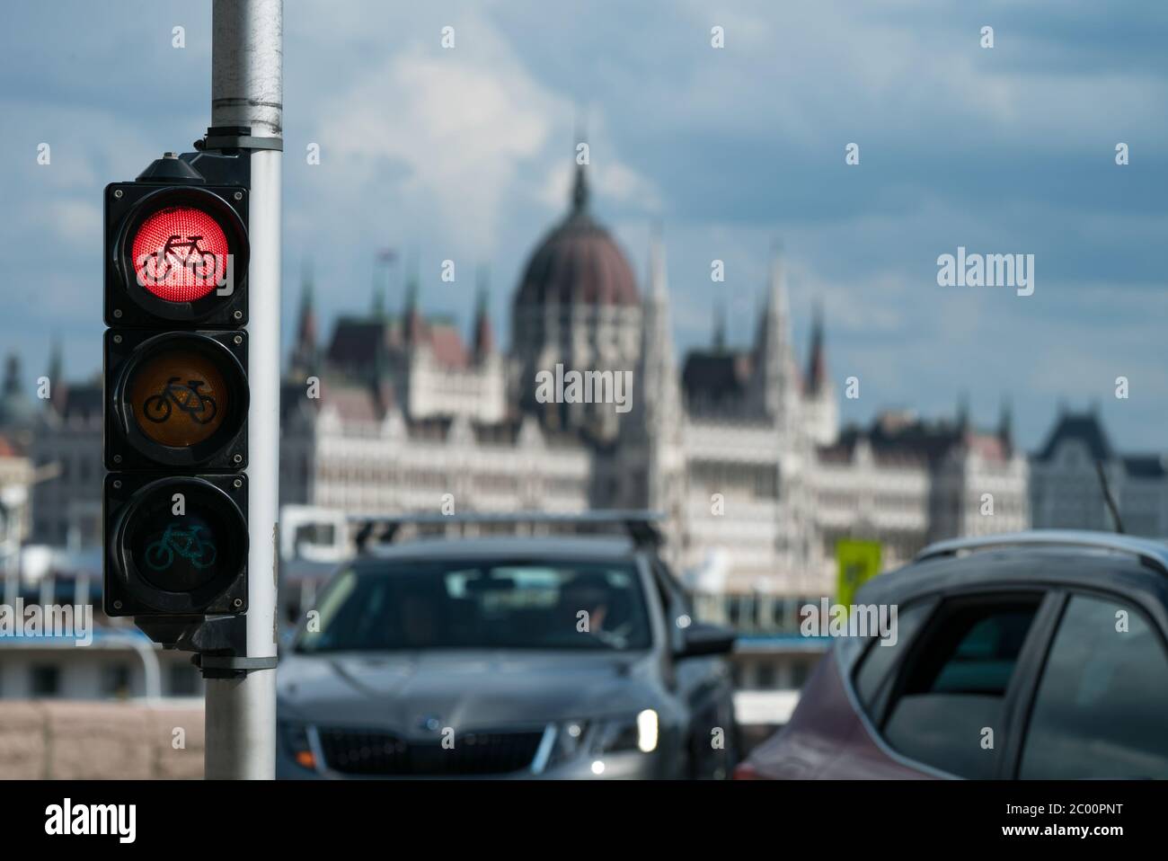 Ampelfolge für Fahrräder. Rot, Stopp. Stock Foto. Stockfoto