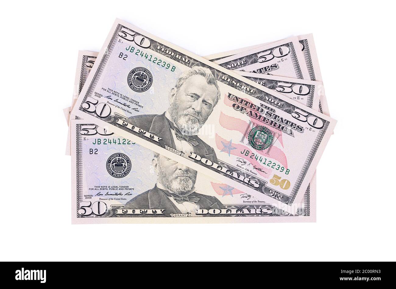 Die fünfzig Dollar isoliert auf weiß Stockfoto