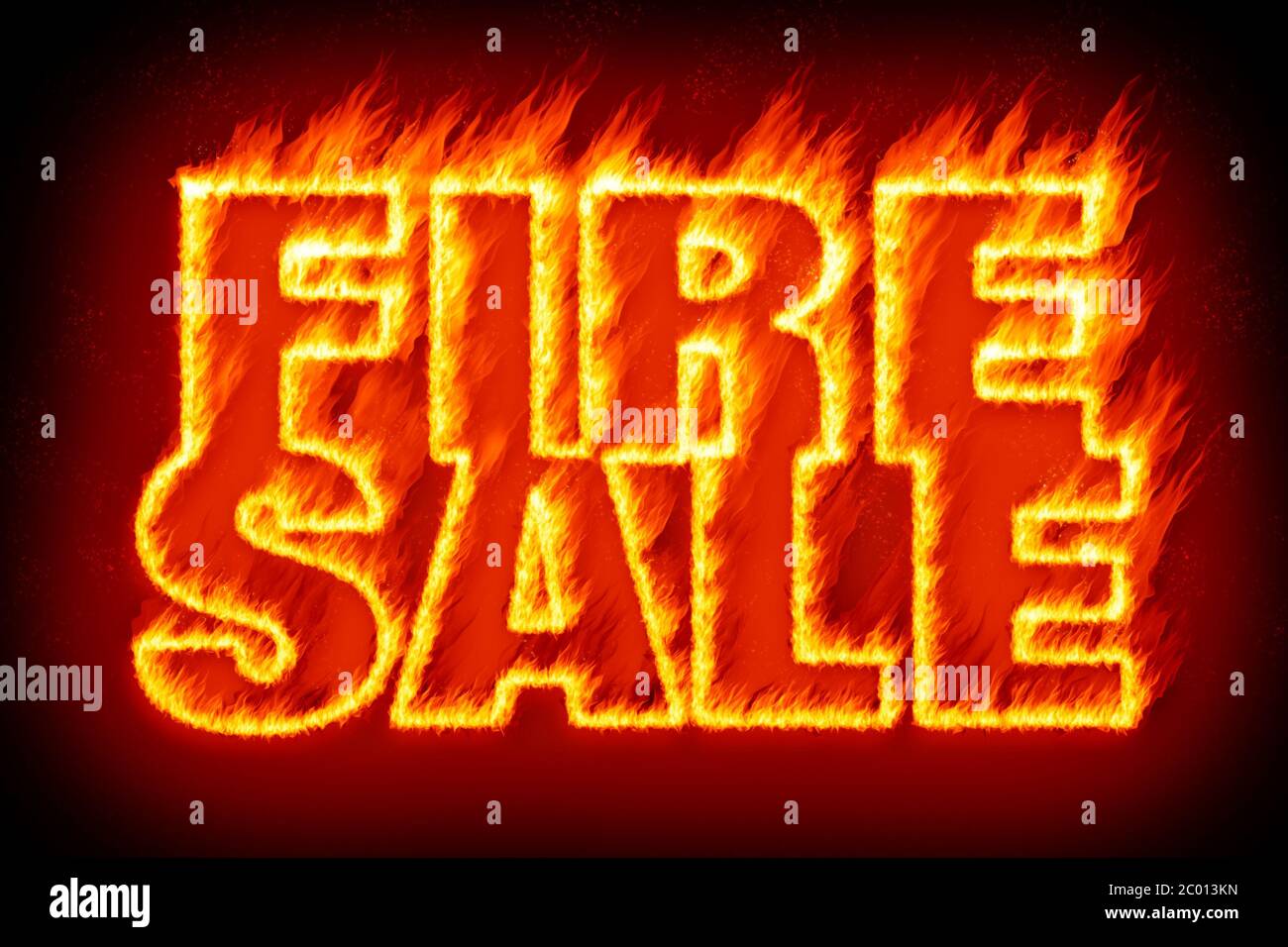 Feuerverkauf in Flammen Stockfoto