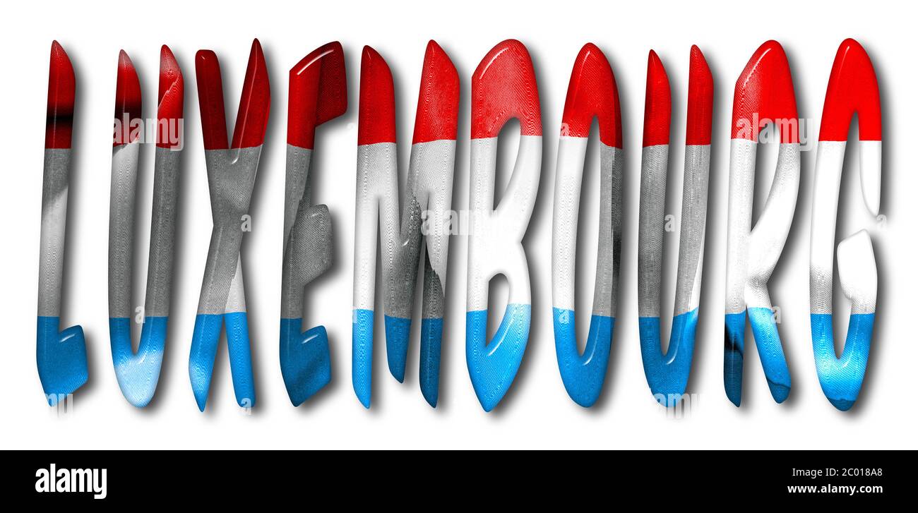 Luxemburg Wort mit einer Flagge Textur auf einem isolierten weißen Hintergrund mit einem Clipping-Pfad Stockfoto