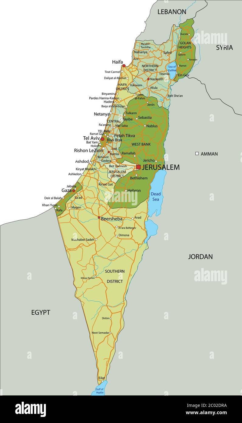 Sehr detaillierte editierbare politische Karte mit getrennten Ebenen. Israel. Stock Vektor