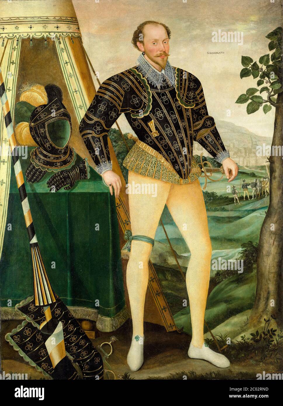 Sir William Drury of Hawstead, Suffolk (1550–1590), englischer Abgeordneter (Abgeordneter für Suffolk), Porträtgemälde von Daniël van den Queborne, 1587 Stockfoto