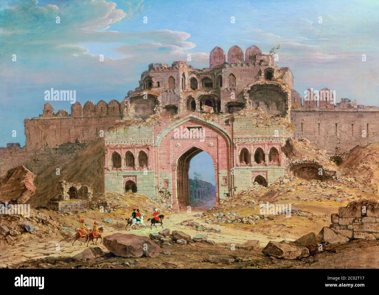 Im Inneren des Haupteingangs der Purana Qila, Delhi, Landschaftsmalerei von Robert Smith, 1823 Stockfoto