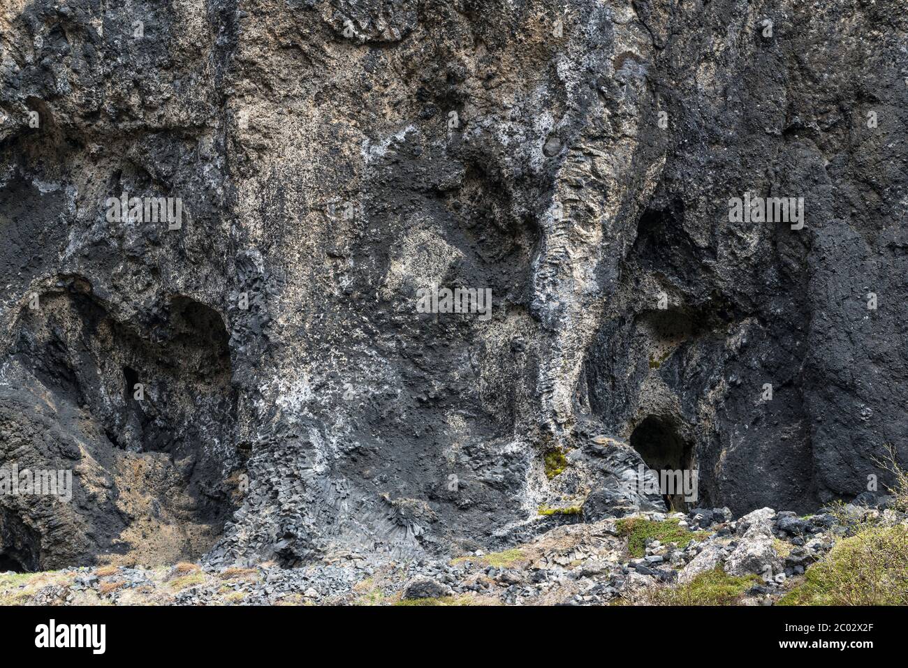 Hljóðaklettar (Echo Felsen), außergewöhnliche vulkanische Basaltgesteinsformationen in der Jökulsárgljúfur Schlucht im Nordosten Islands Stockfoto