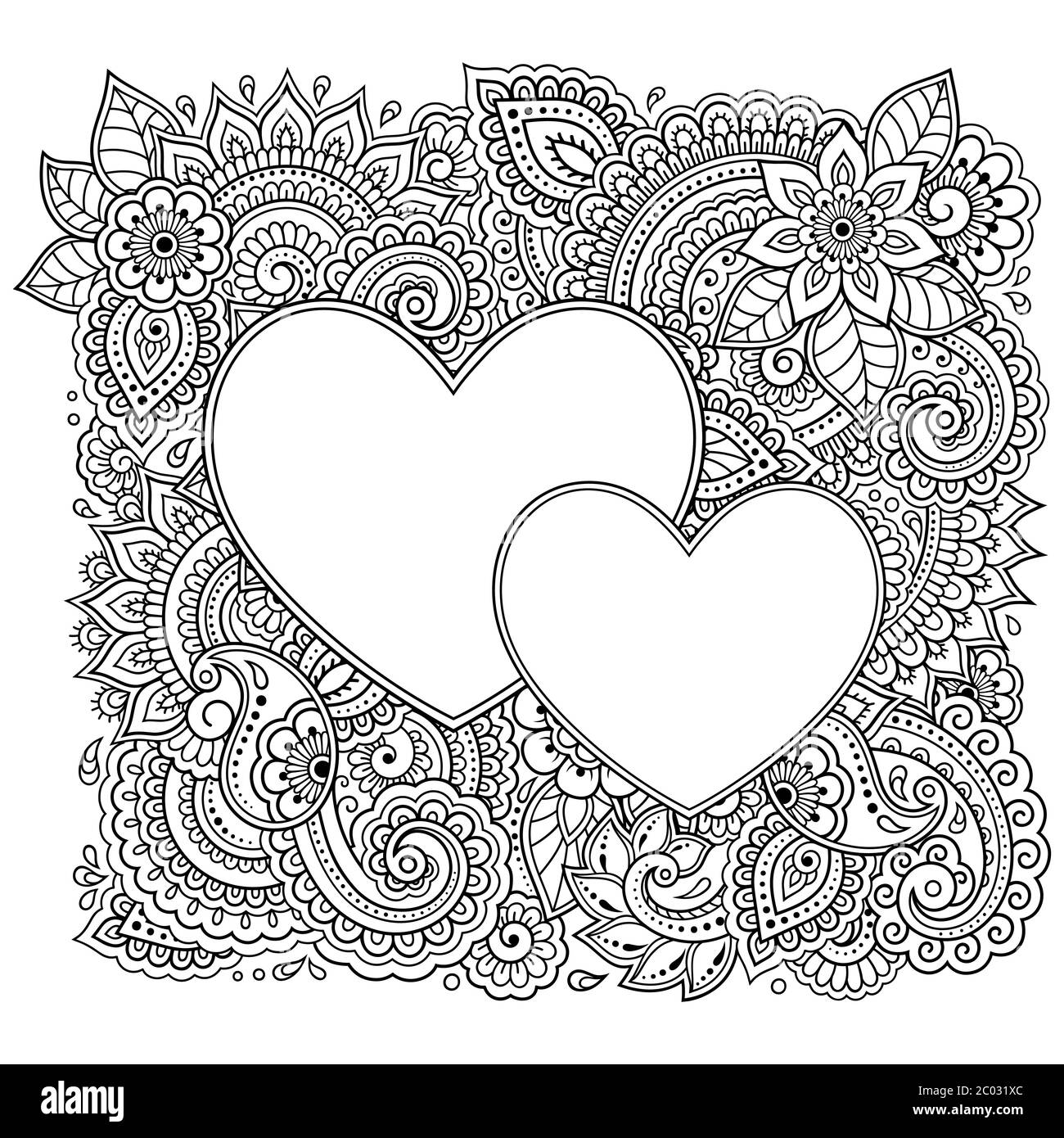 Outline Blumenmuster Mit Herz Zum Ausmalen Buchseite Antistress Fur Erwachsene Und Kinder Doodle Ornament In Schwarz Und Weiss Handdraw Vektor Abb Stock Vektorgrafik Alamy