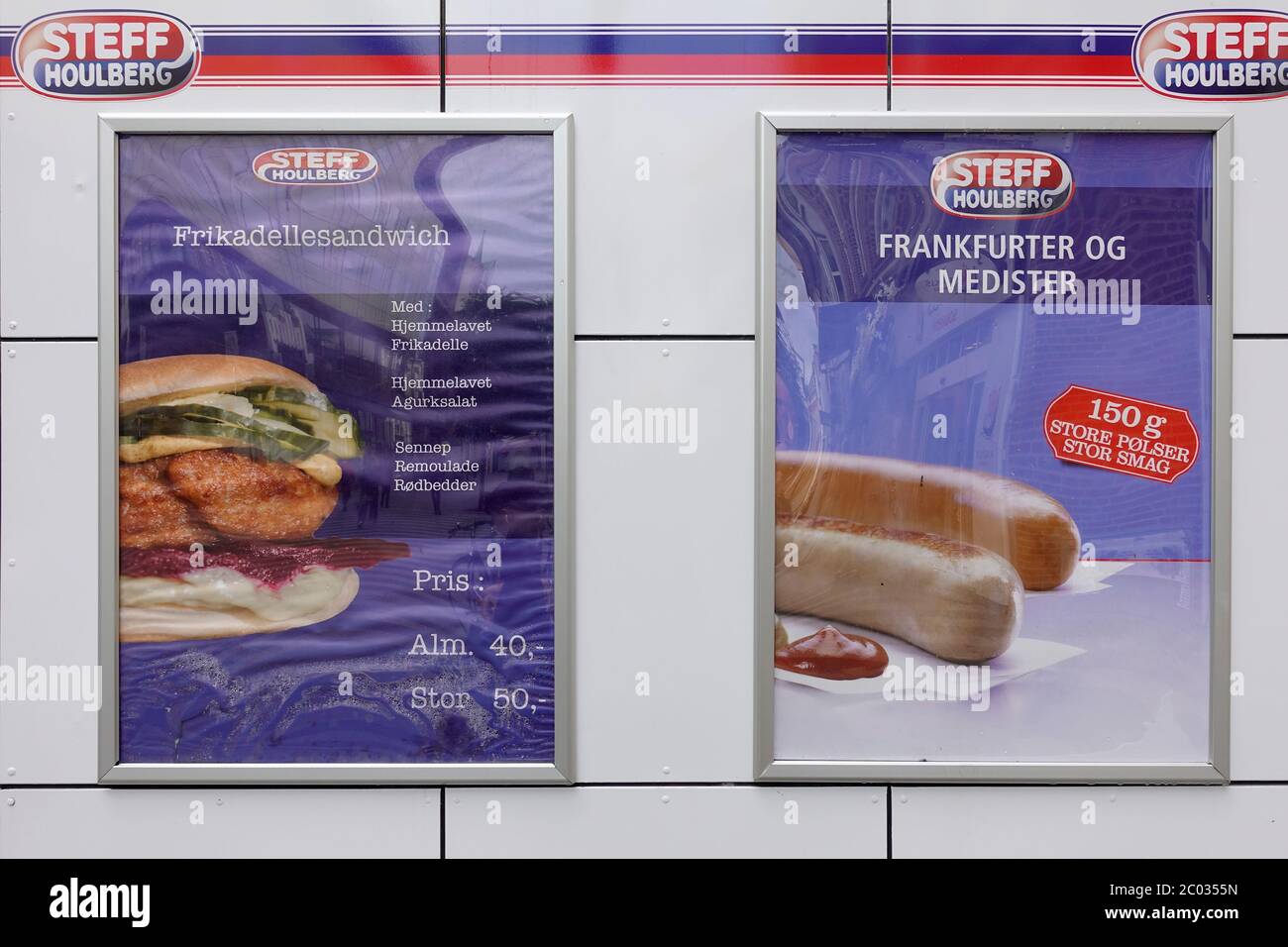 Poster Werbung Steff Houlberg Fast Food Deli Sandwiches Und Frankfurter Würstchen In Aarhus Dänemark Stockfoto