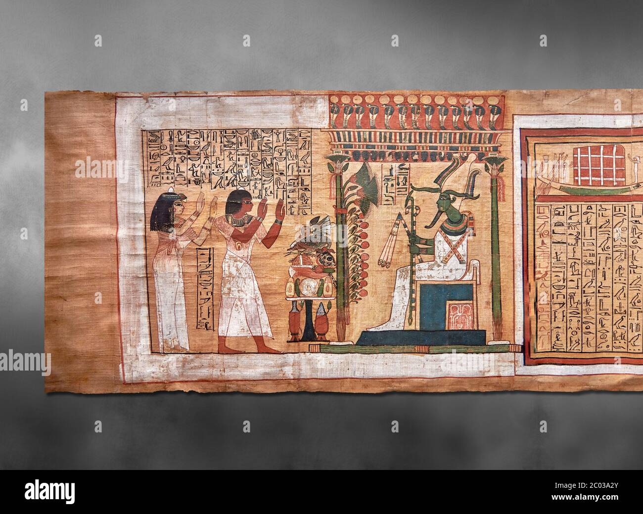 Altägyptisches Buch des toten Papyrus - aus Grab von Kha & Merit, Theban Grab 8, Mitte 18. Dynastie (1550 bis 1292 v. Chr.), Turin Ägyptisches Museum. Gre Stockfoto