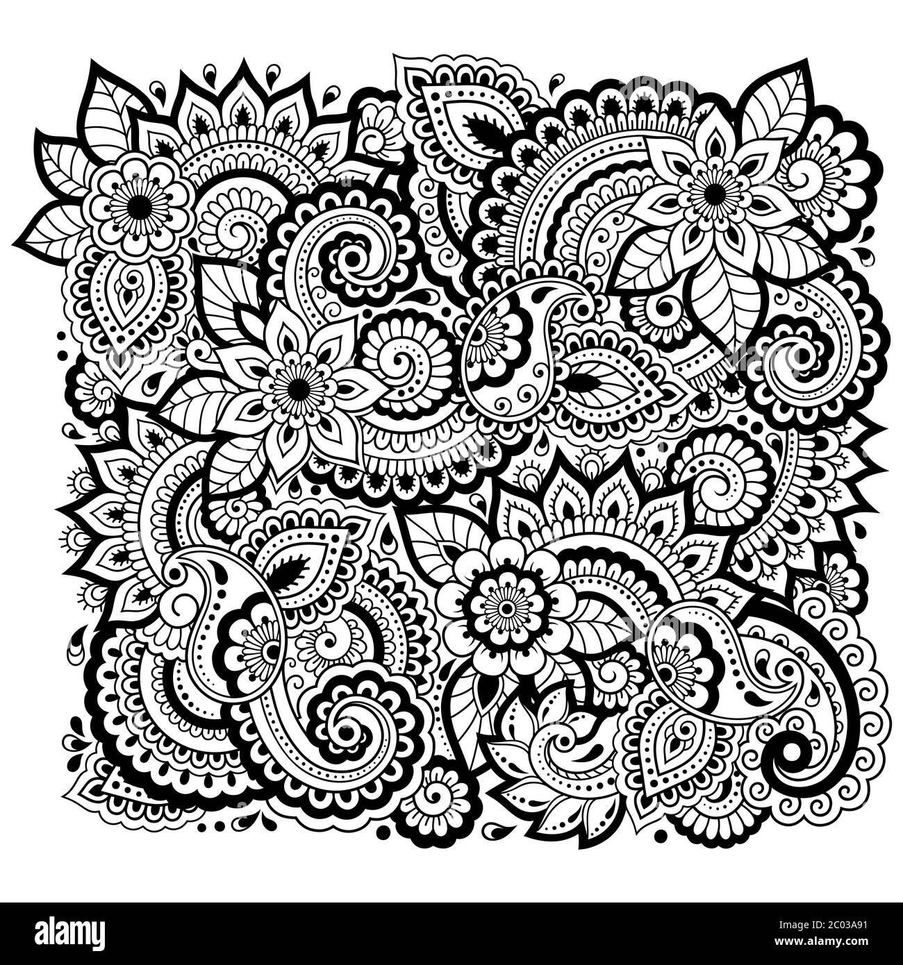 Umriss floralen Muster zum Ausmalen Buch Seite. Antistress für Erwachsene und Kinder. Doodle Ornament in schwarz und weiß. Vektorgrafik von Hand zeichnen. Stock Vektor