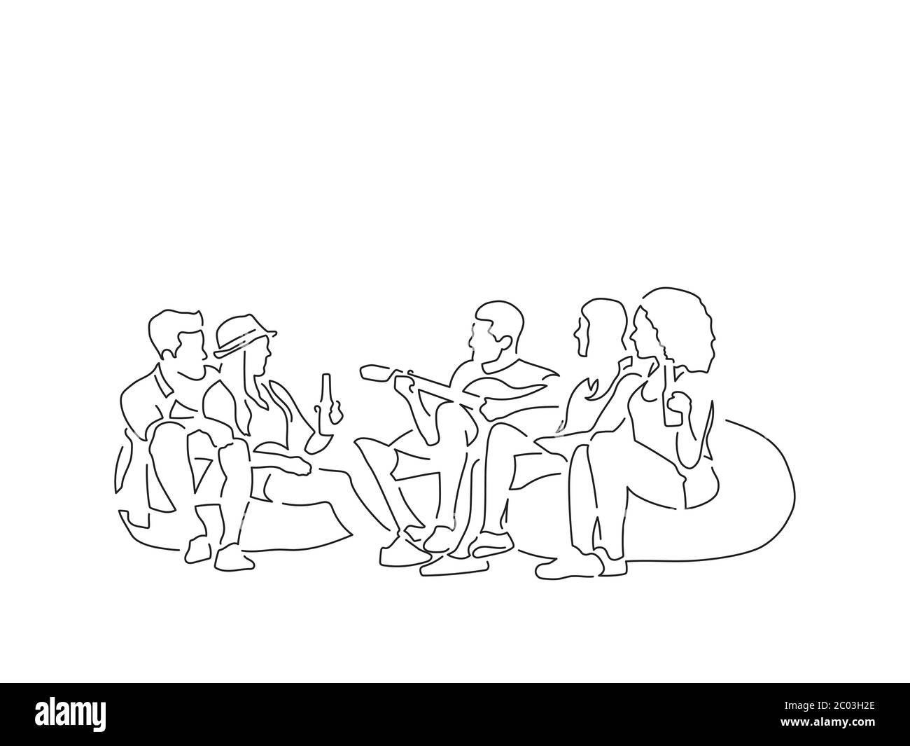 Gruppe von Freunden mit Spaß Linie Zeichnung, Vektor-Illustration Design. Stock Vektor