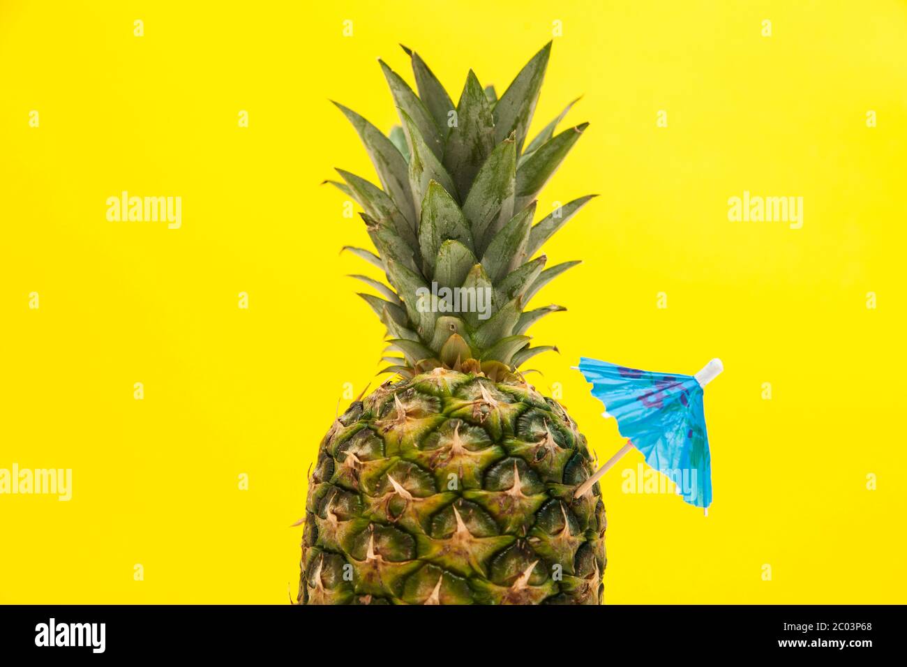 Tropische Ananas im Sommer mit Cocktail-Schirm Stockfoto