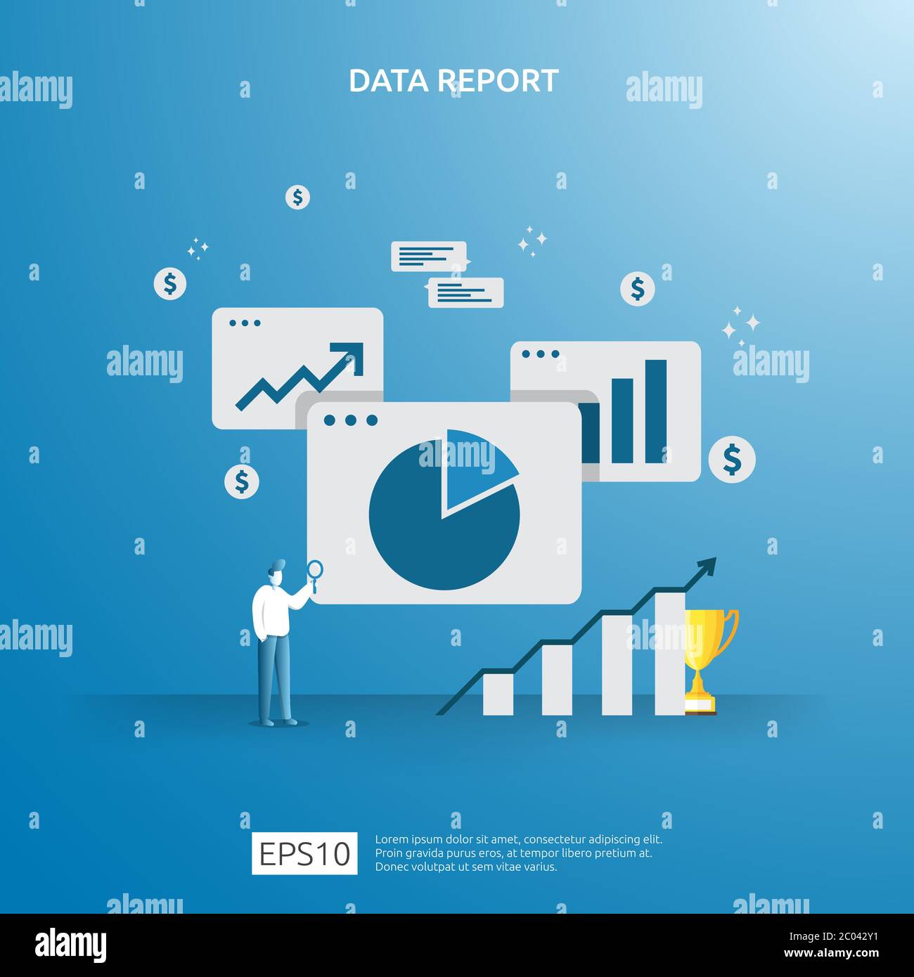 Digitale Graph-Daten für SEO-Analyse und strategische mit Charakter. Statistiken Informationen, Finanzaudit Bericht Dokument, Marketing-Forschung für Bus Stock Vektor