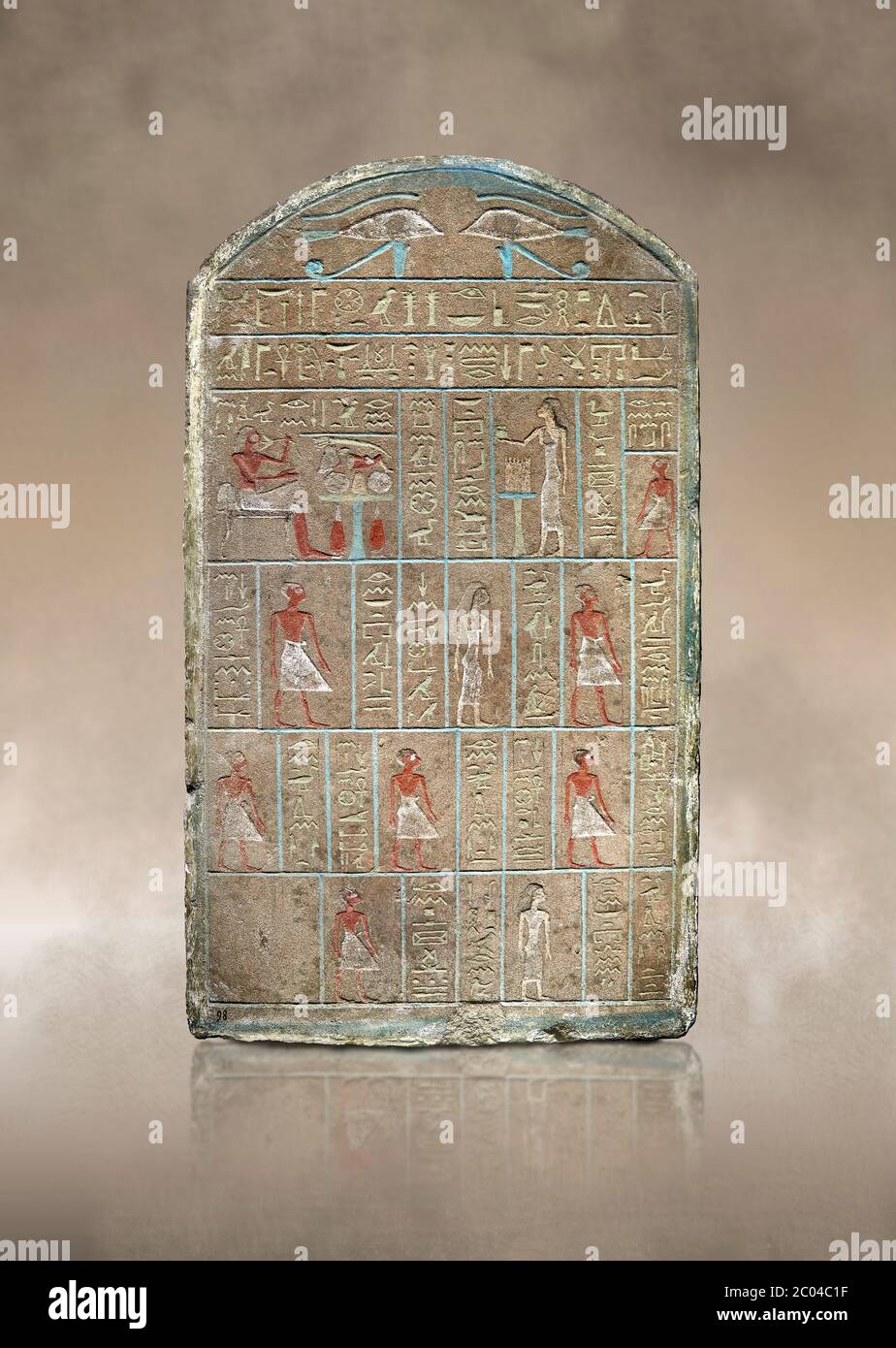 Alte ägyptische Stele des Kommandanten in Chef Senebetysy, Sandstein, Reich der Mitte, 13. Dynastie, (11759-1700 v. Chr.), Deir el-Medina, Alter Fonds Kat. 1629. Stockfoto