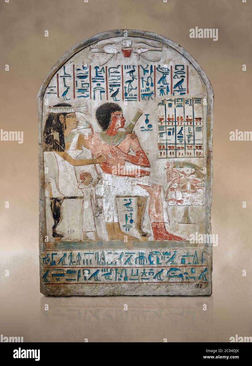 Alte ägyptische Stele von Djehutynefer genannt Seshu, Schreiber, Kalkstein, Neues Königreich, 18. Dynastie, (1500-14253 BC), Theben, Alter Fonds Katze 1638. Ägypten Stockfoto