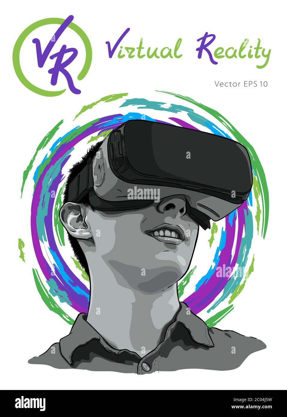 Mann mit Virtual reality Brillen. Hand gezeichnet Vektor-illustration, Skizze Stock Vektor