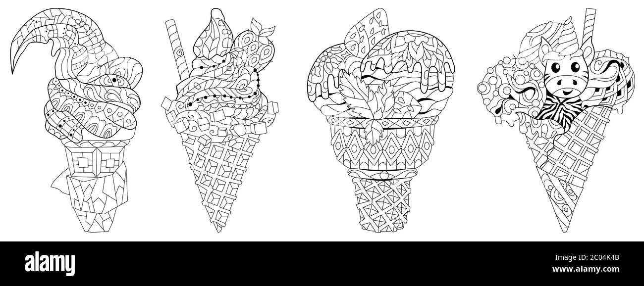 Set von Hand gezeichnet zentangle Eis Illustration für die Färbung Stock Vektor