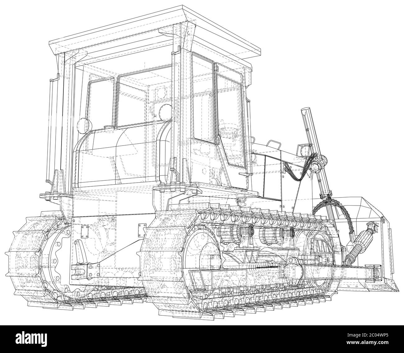 Lader oder Planierraupe. Bagger Vektor Illustration. Draht-Rahmen-Leitung isoliert. Vektorrendering von 3d. Stock Vektor