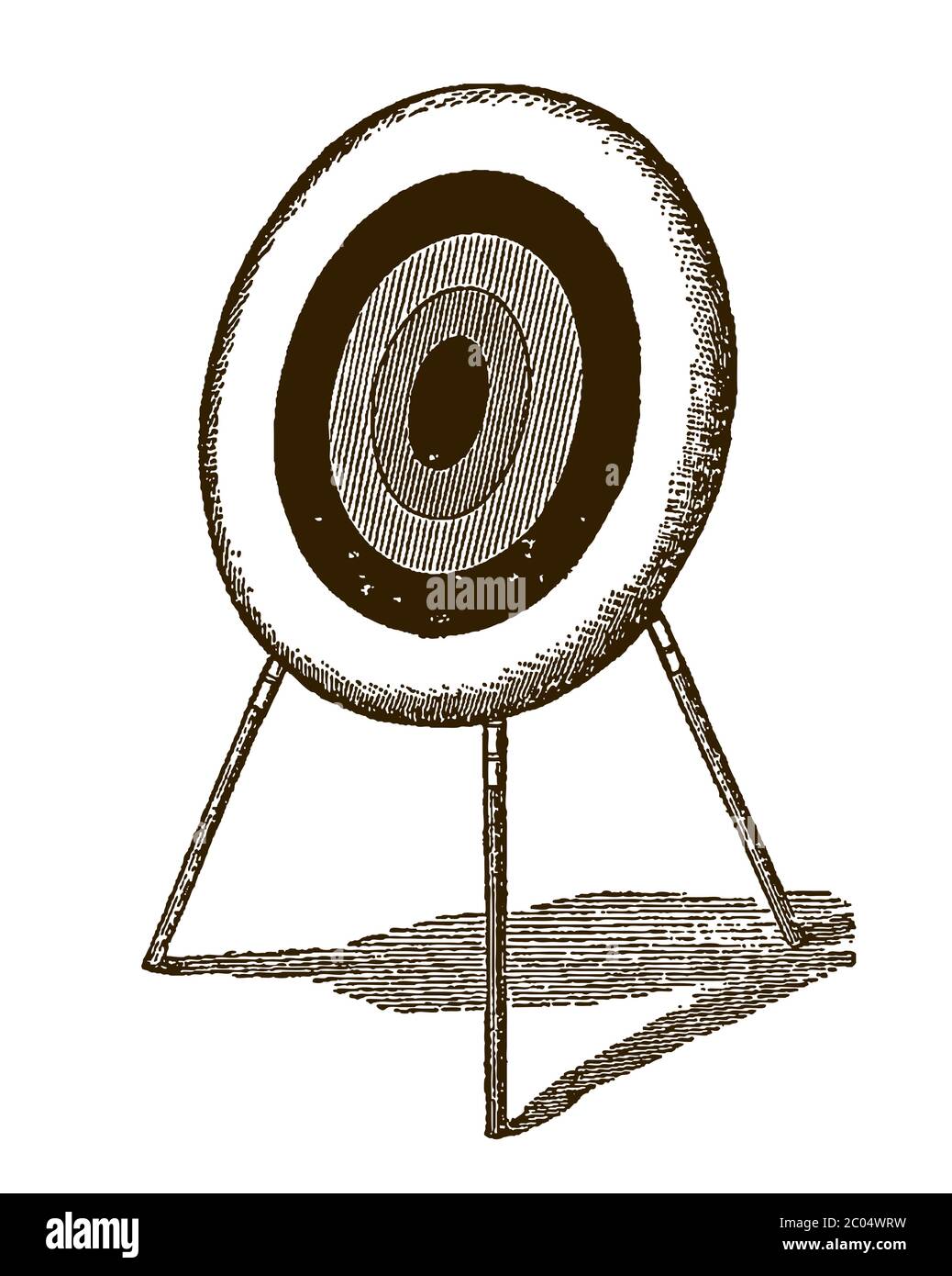 Bogenschießen Ziel auf einem dreibeinigen Stand in drei Viertel Vorderansicht. Illustration nach einem antiken Stich aus dem 19. Jahrhundert Stock Vektor