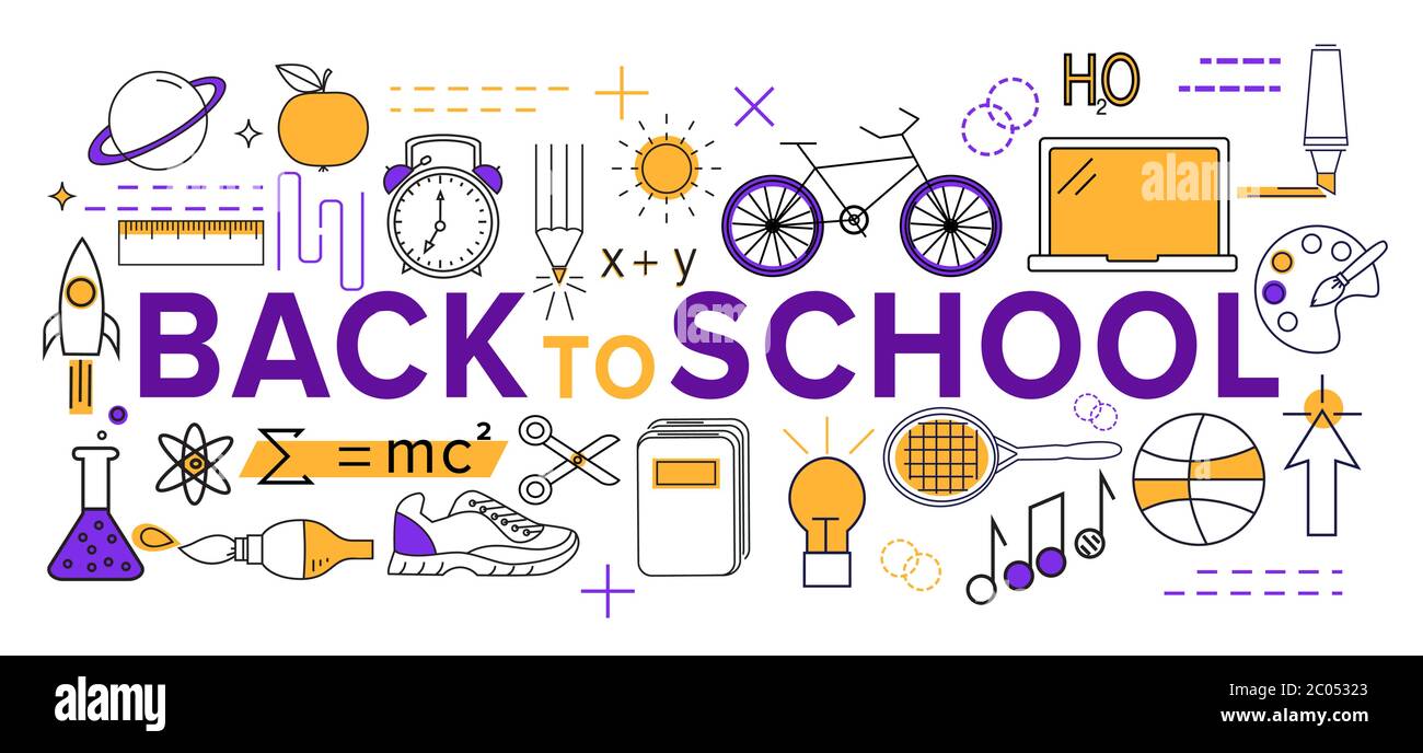 Vorlage mit dünnen Linie Schule und Studie bezogenen Symbolen Stock Vektor